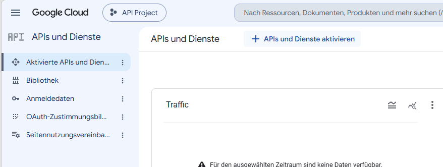 Die Übersichtsseite „APIs und Dienste".