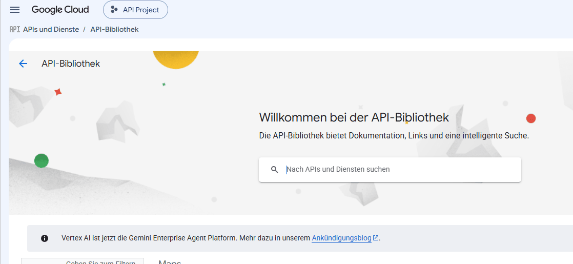 Die Startseite der API-Bibliothek mit dem Suchfeld.