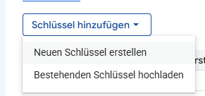 Das Menü „Schlüssel hinzufügen".