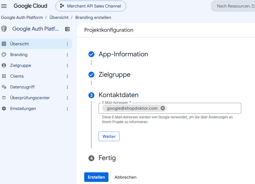 Schritt 3 „Kontaktdaten" mit der eingetragenen E-Mail-Adresse.