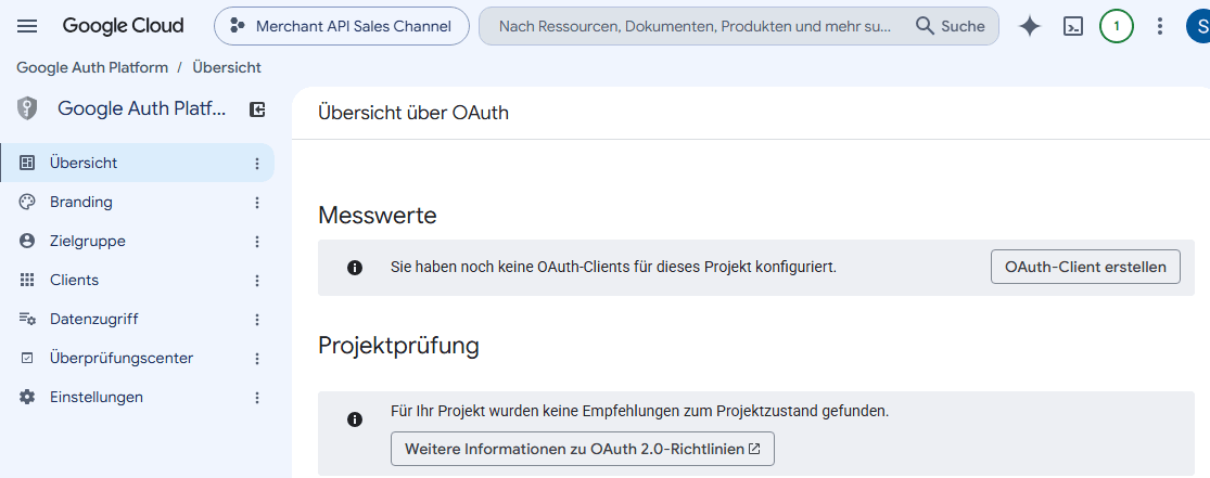 Die Seite „Übersicht über OAuth" mit der Schaltfläche „OAuth-Client erstellen".