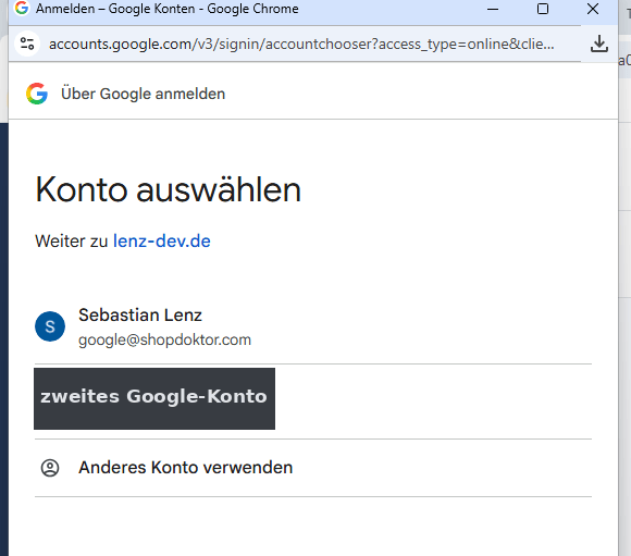 Das Fenster „Konto auswählen".