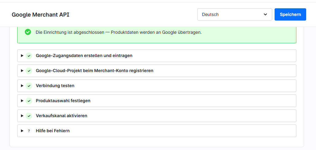 Der grüne Abschlusshinweis mit den abgehakten Schritten.
