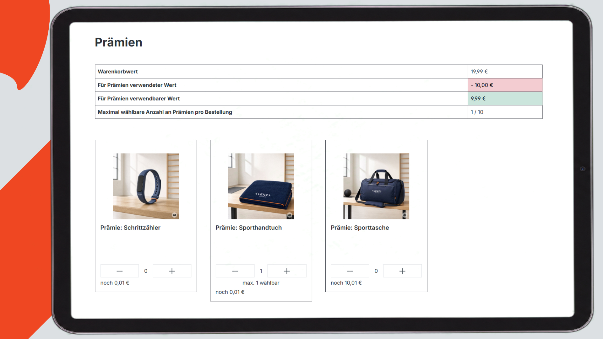 Storefront: Prämienseite