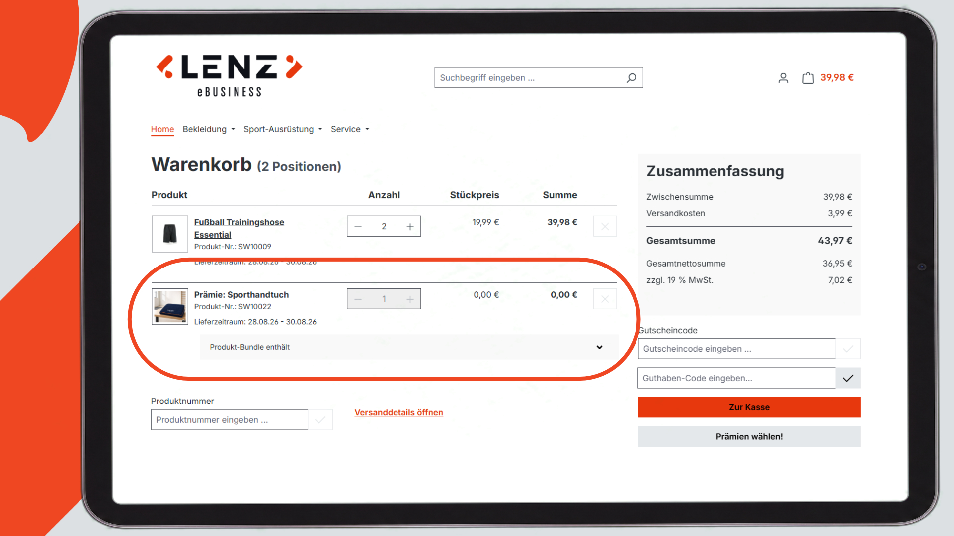 Storefront: Prämien im Warenkorb