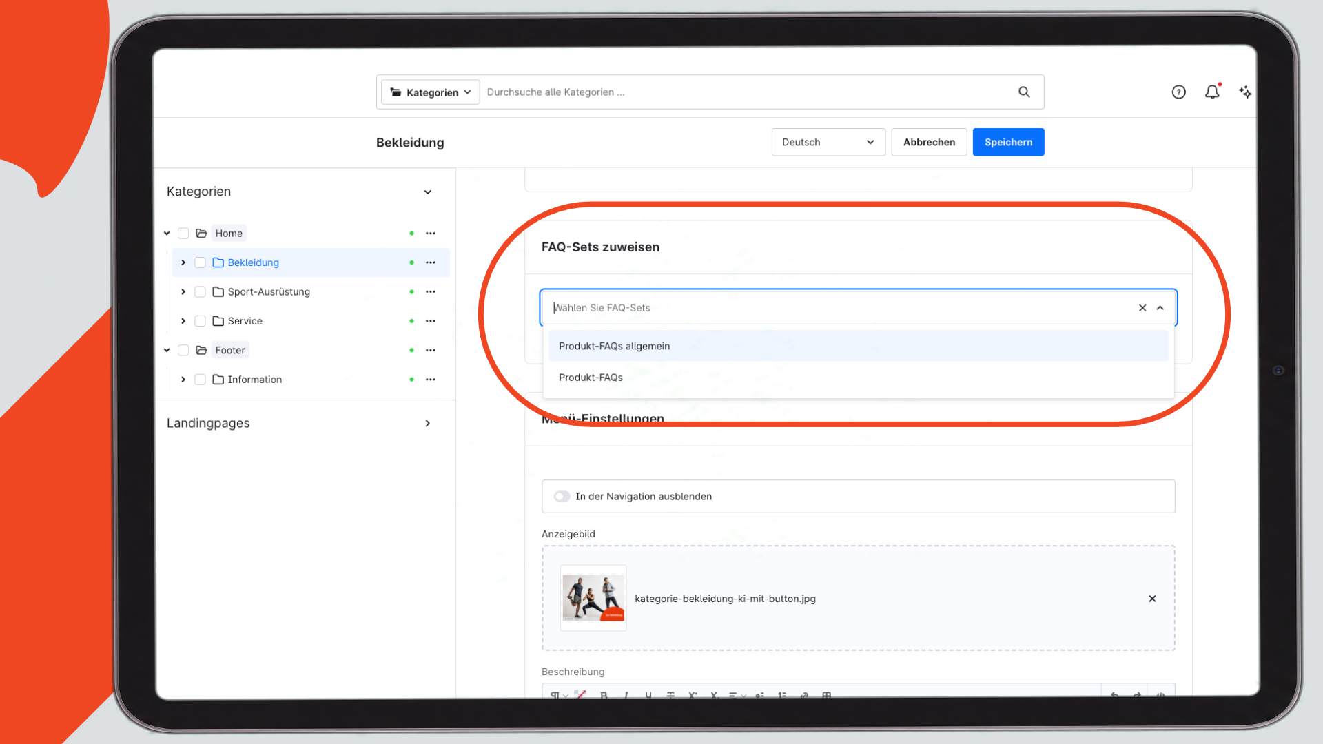 Admin: FAQ-Set zuweisen in der Kategorie