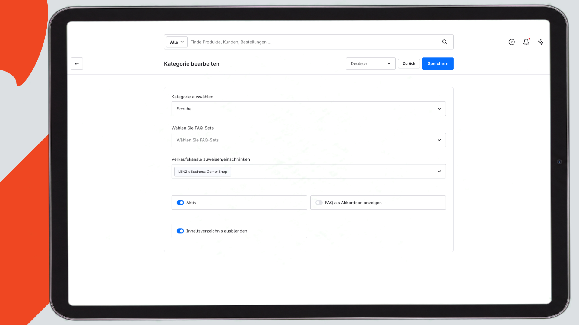 Admin: FAQ bearbeiten für die Kategorieseite