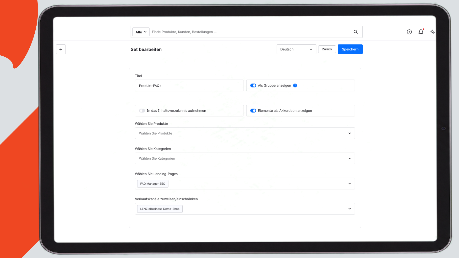 Admin: FAQ Set bearbeiten