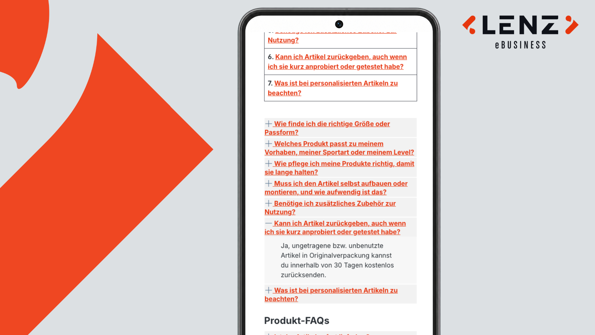 Storefront: FAQ als individuelle Erlebniswelt/Landingpage (mobil)