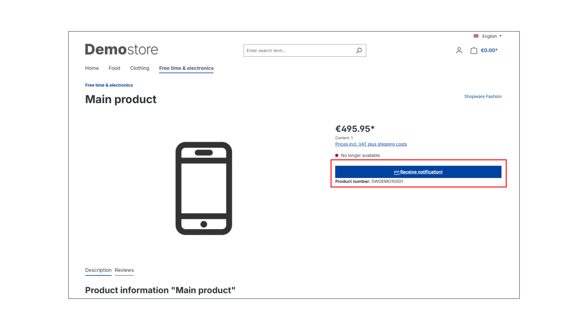Wieder Auf Lager Benachrichtigung mit Auswertung