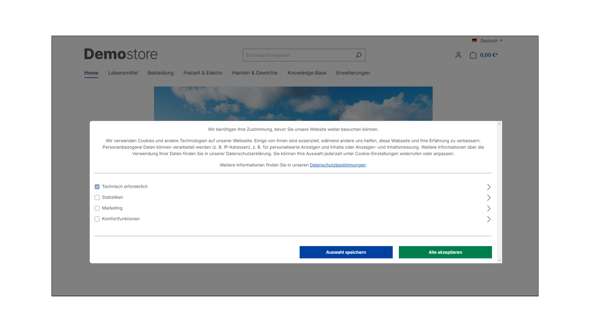 Cookie Consent Conversion Popup mit Menü Integration