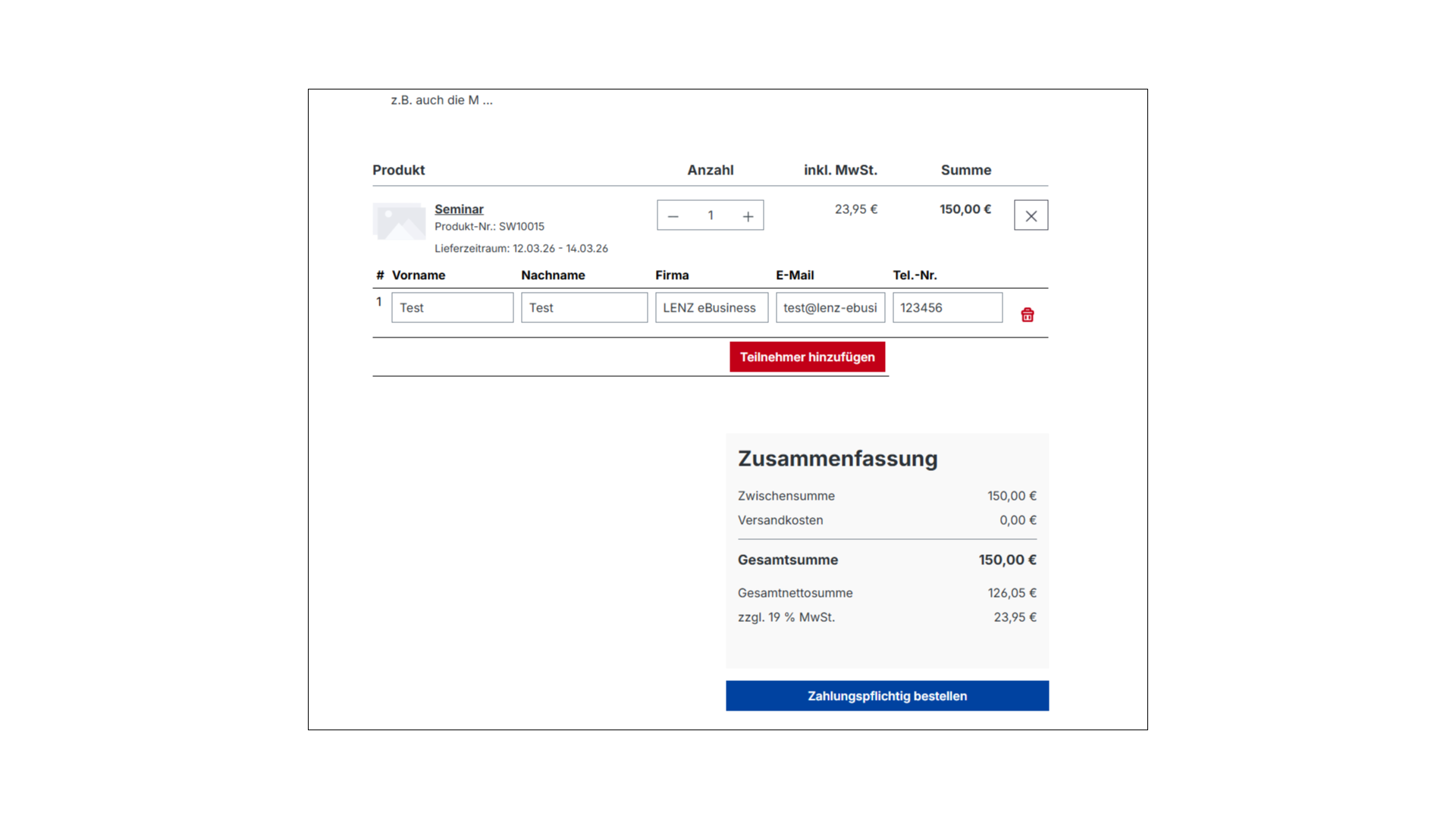 Teilnehmer buchen für Events, Seminare, Kurse, etc. mit Shopware 6