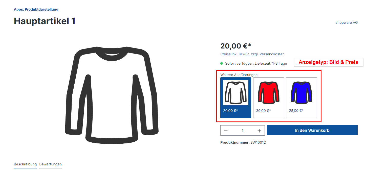 Hauptartikelvarianten / Pseudovarianten / Visuelle Variante