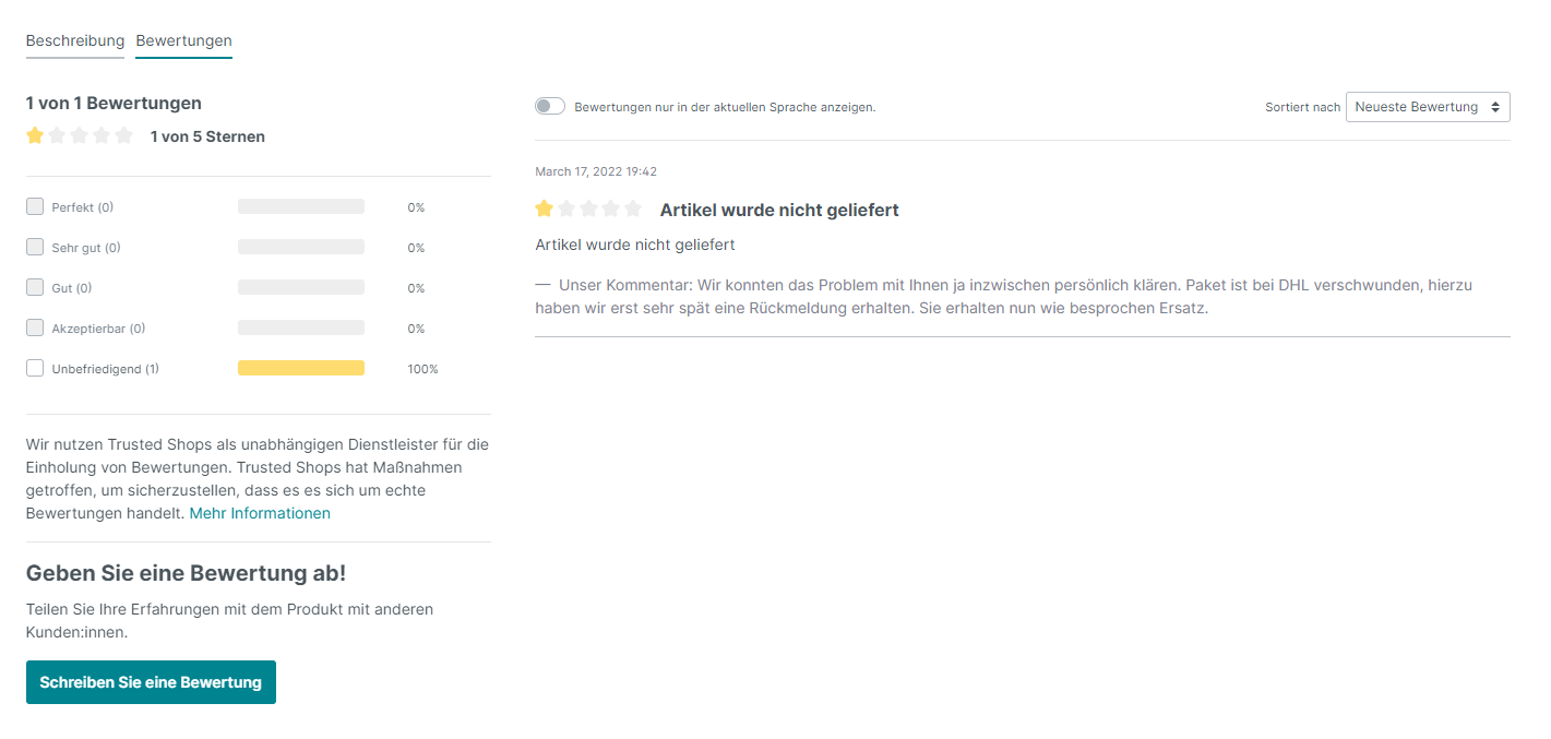 Trusted Shops Produktbewertungen importieren Cloud