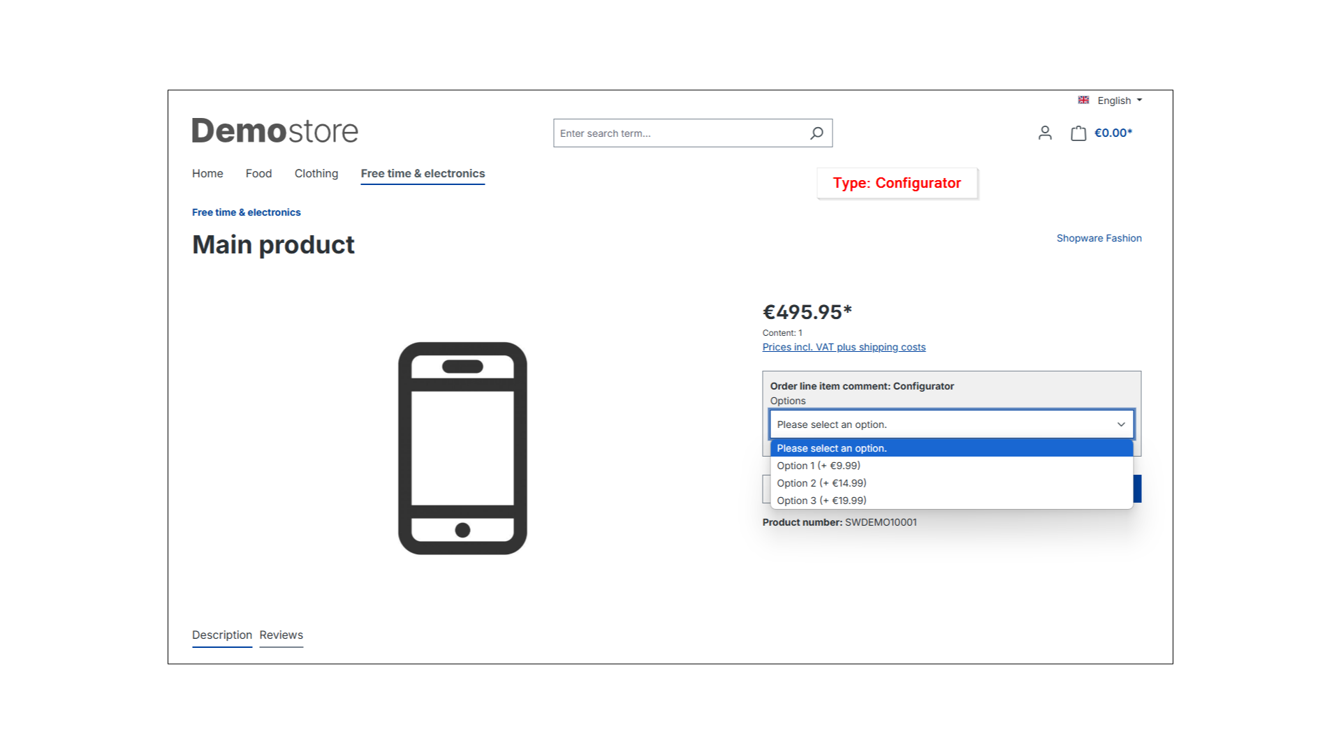 Produkt Konfigurator - Bestellpositionskommentar