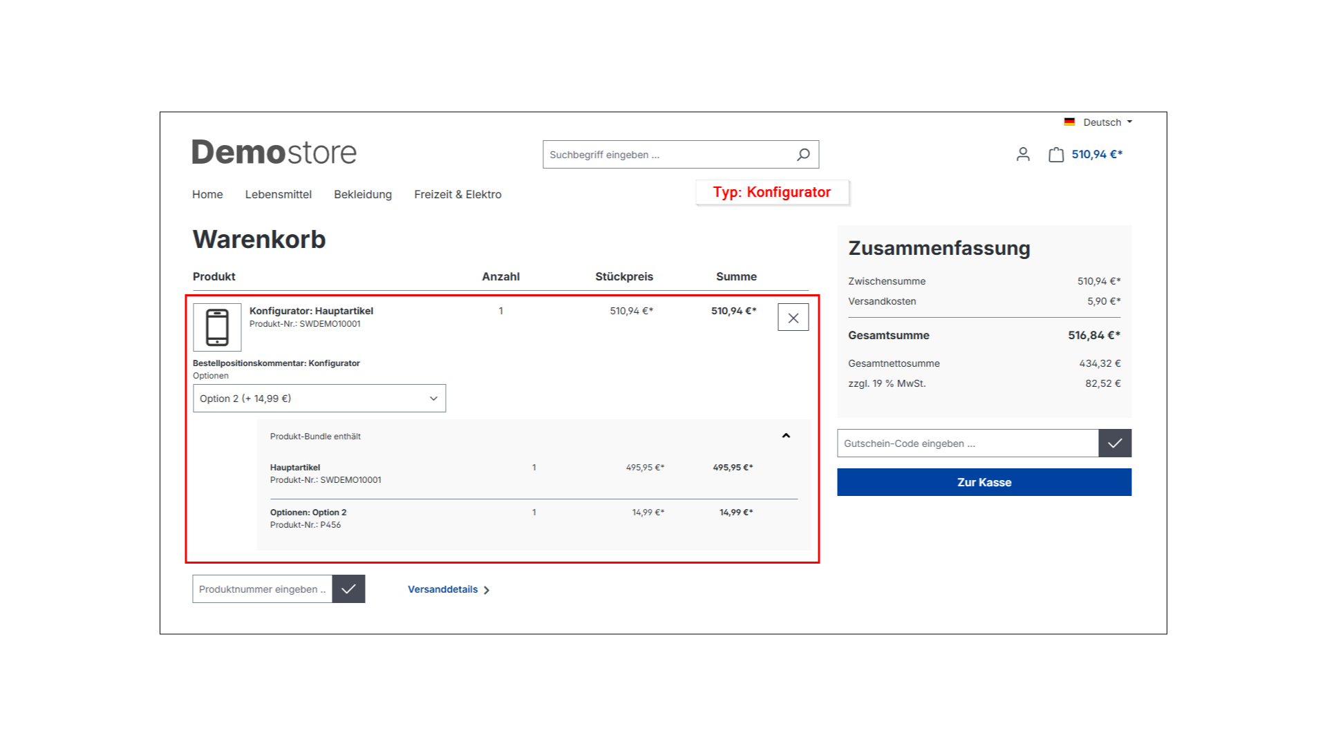 Produkt Konfigurator - Bestellpositionskommentar