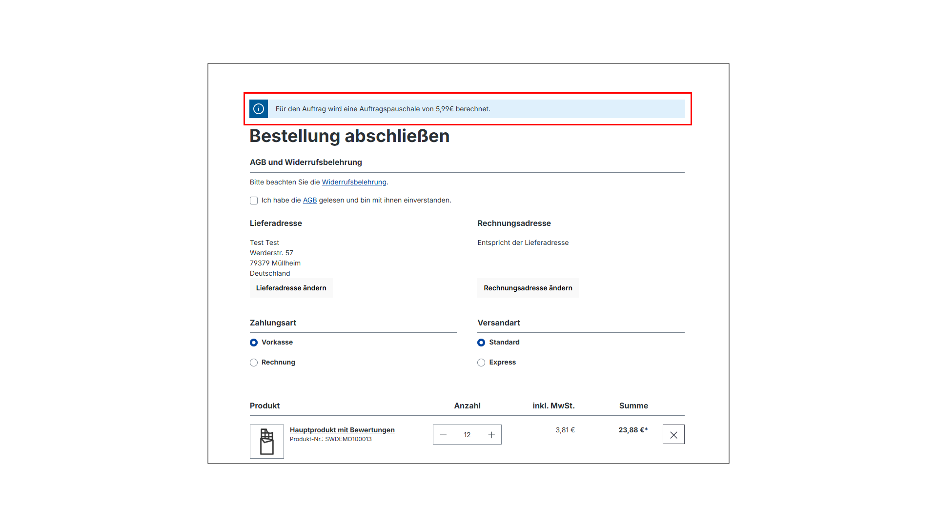 Warenkorb Aufschläge und Abschläge