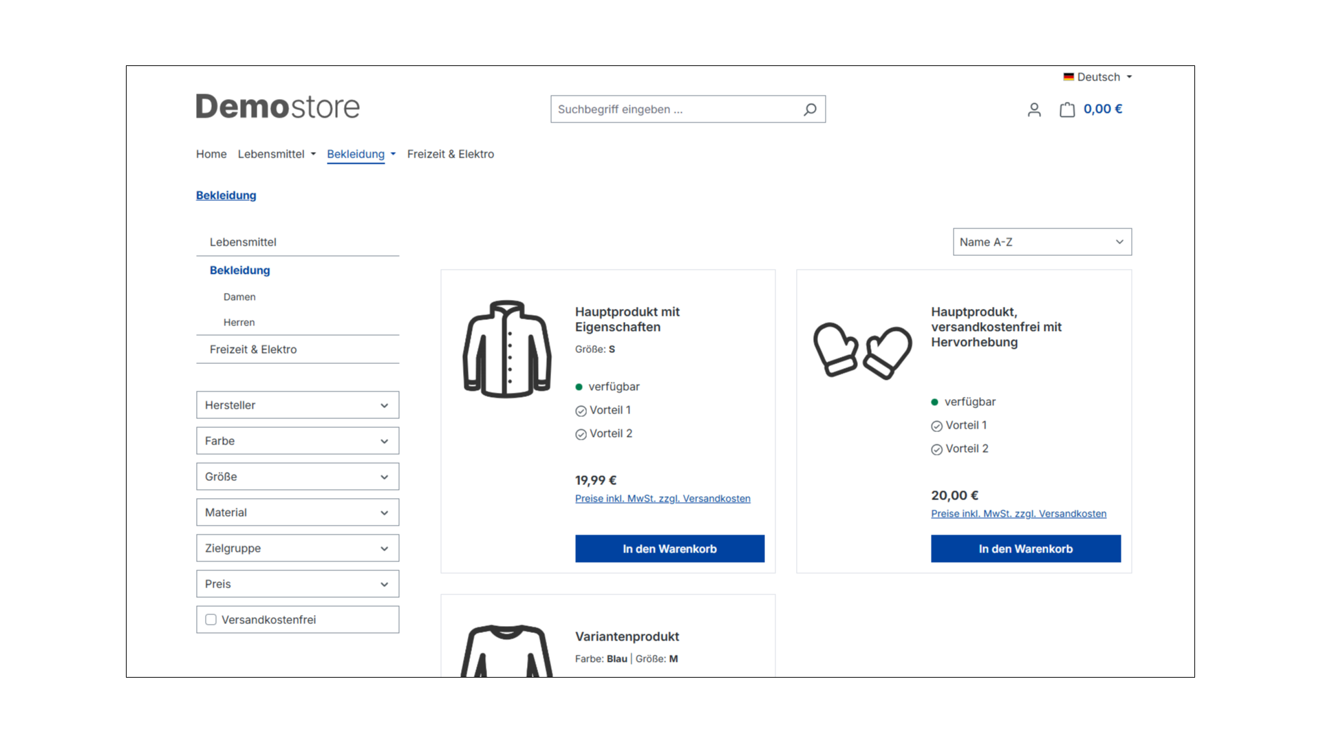 Produktliste / Listenansicht Advanced mit Varianten in Erlebniswelten (Listing) für Shopware 6