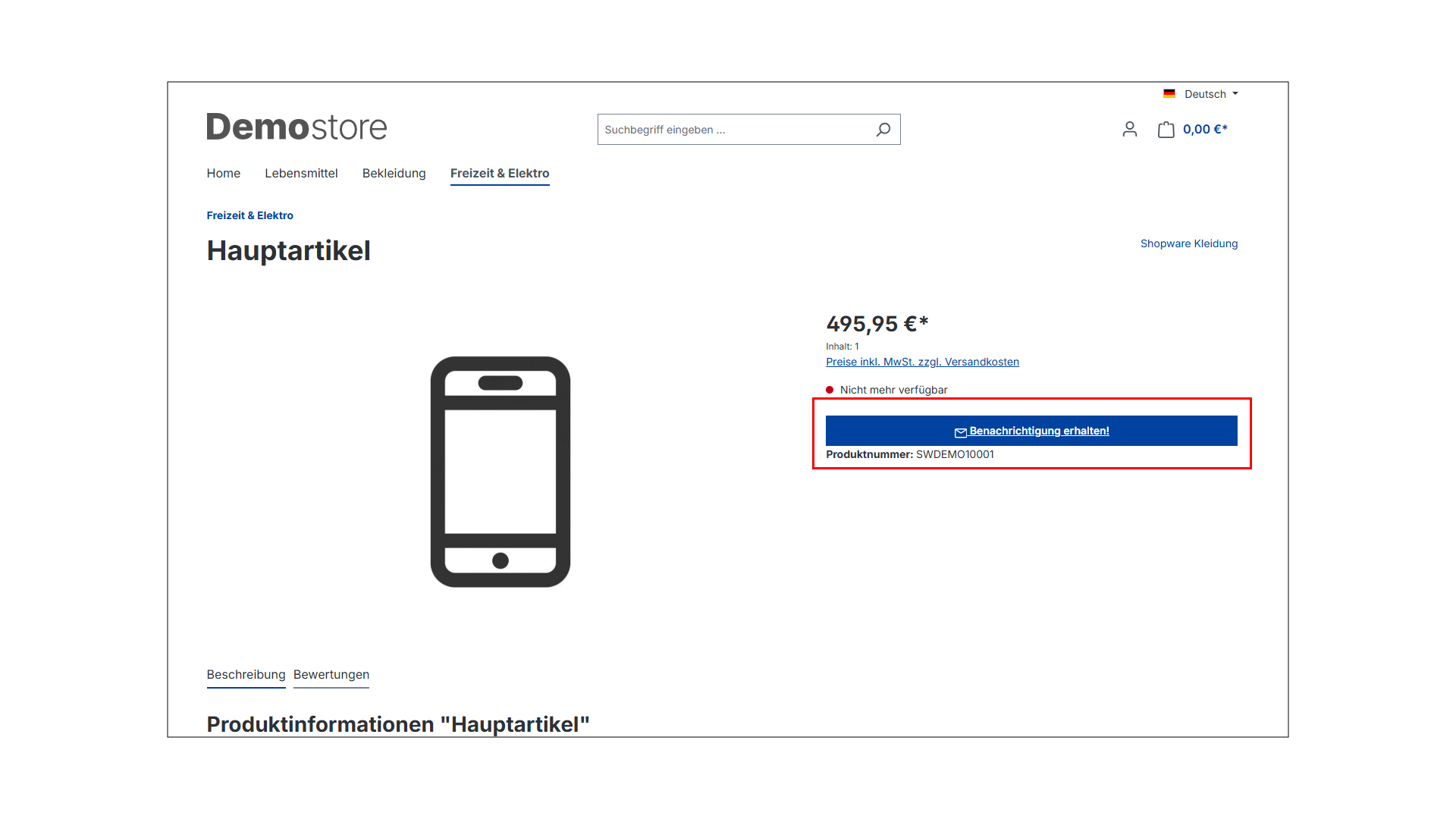 Wieder Auf Lager Benachrichtigung mit Auswertung