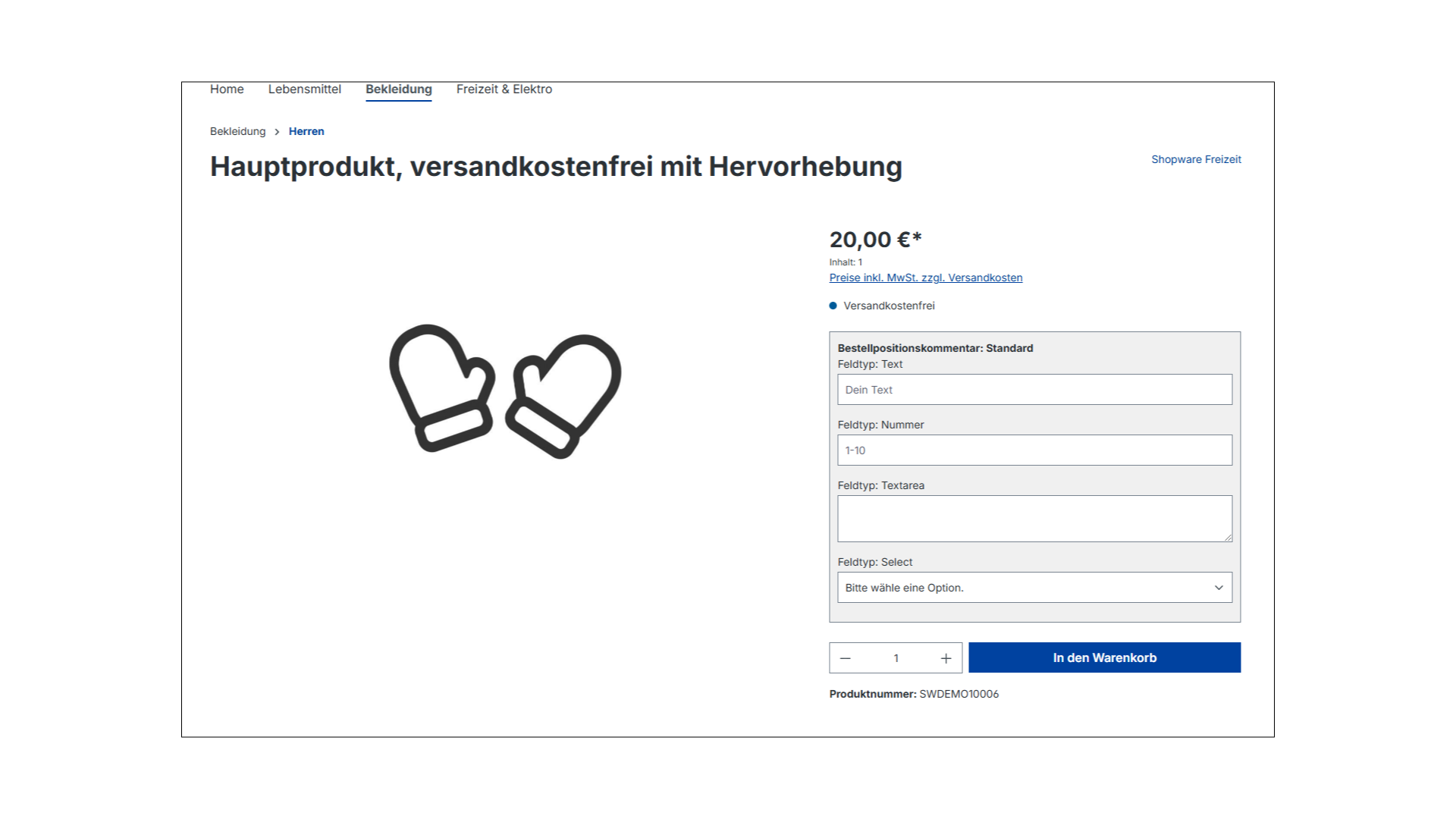 Produkt Konfigurator - Bestellpositionskommentar