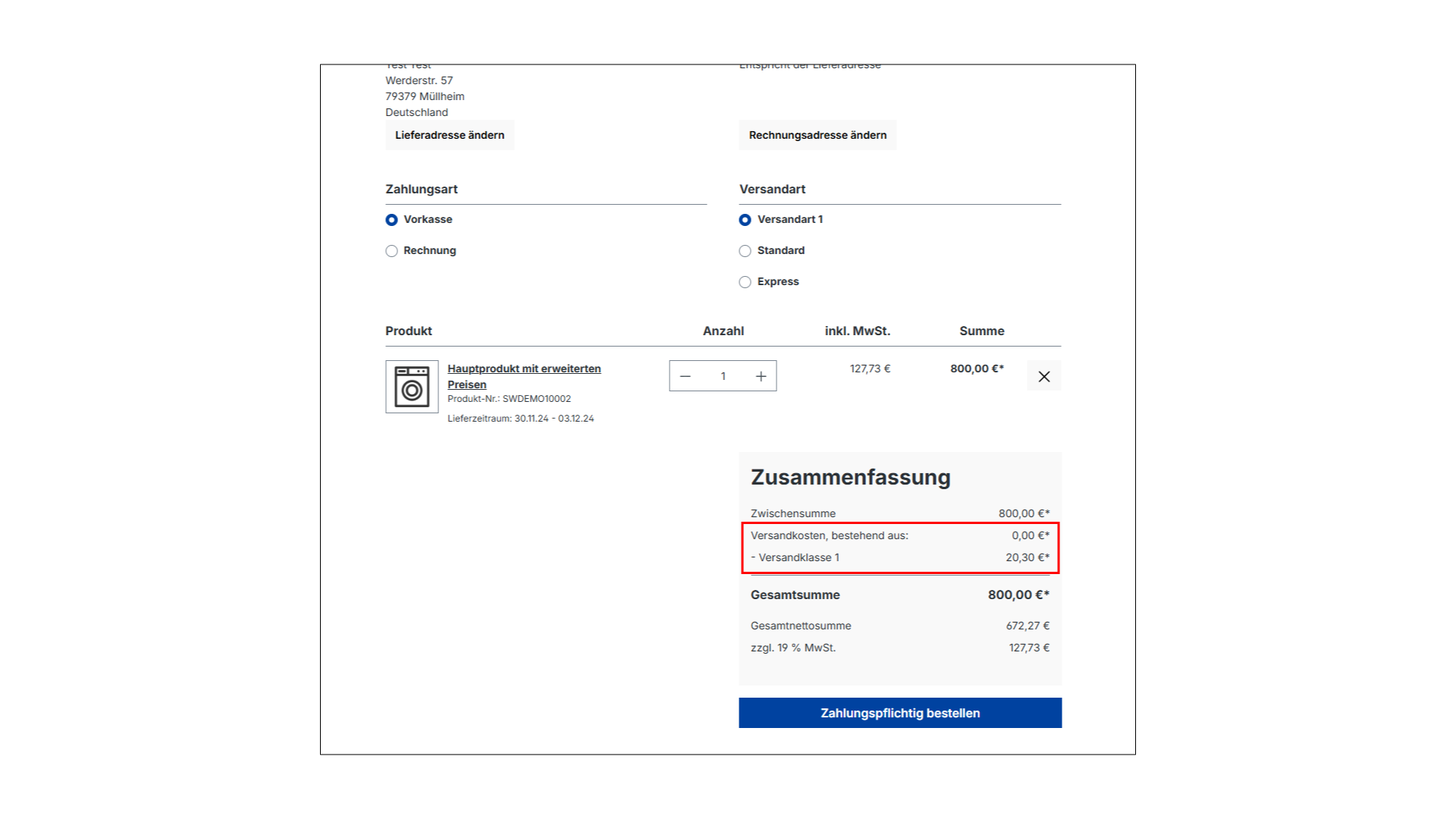 Eigene Berechnung von Versandkosten
