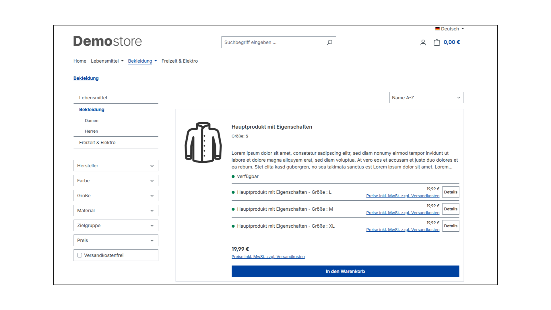 Produktliste / Listenansicht Advanced mit Varianten in Erlebniswelten (Listing) für Shopware 6
