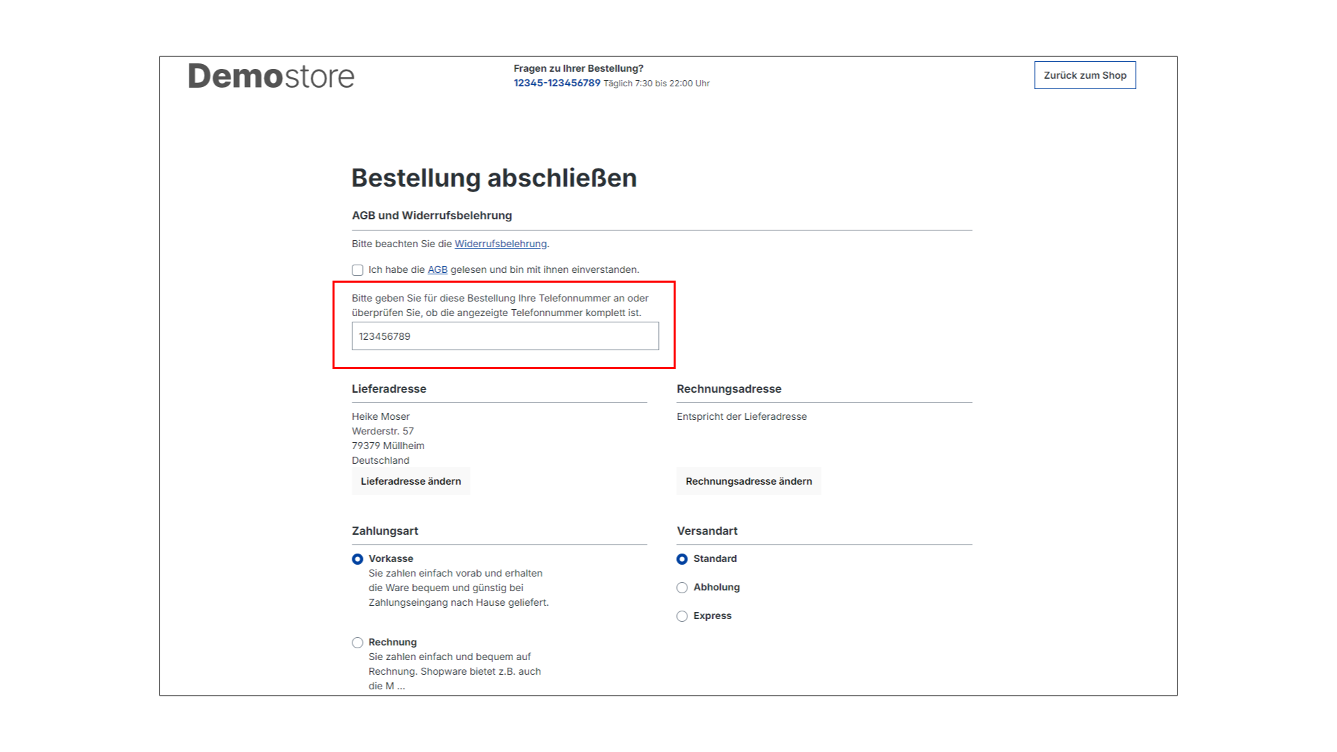 Telefonnummer ab bestimmten Gewicht als Pflichtfeld