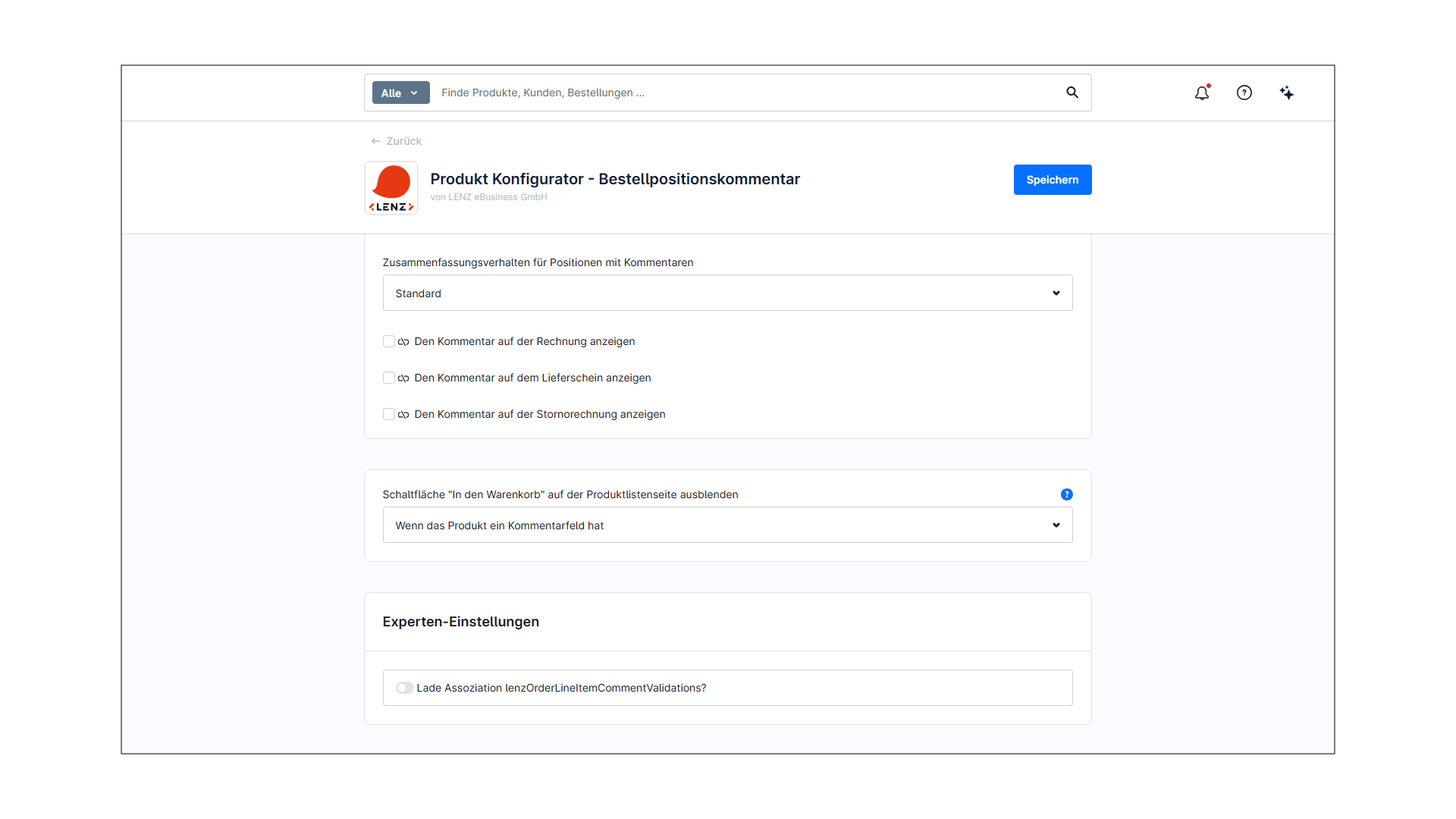 Produkt Konfigurator - Bestellpositionskommentar