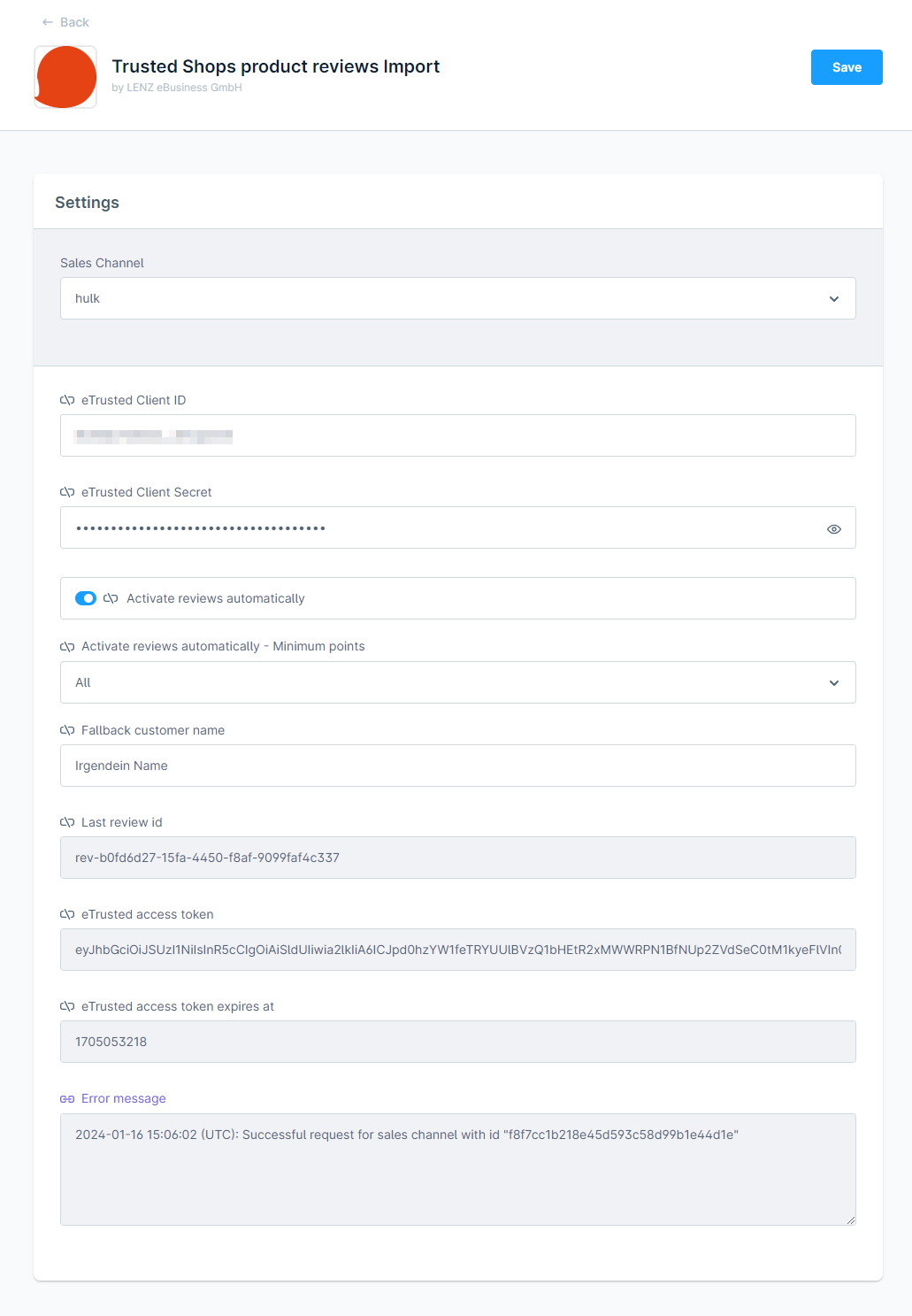 Trusted Shops Produktbewertungen importieren Cloud