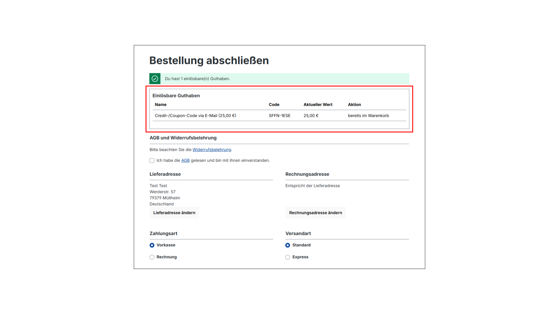 Guthaben / Kauf Gutscheine