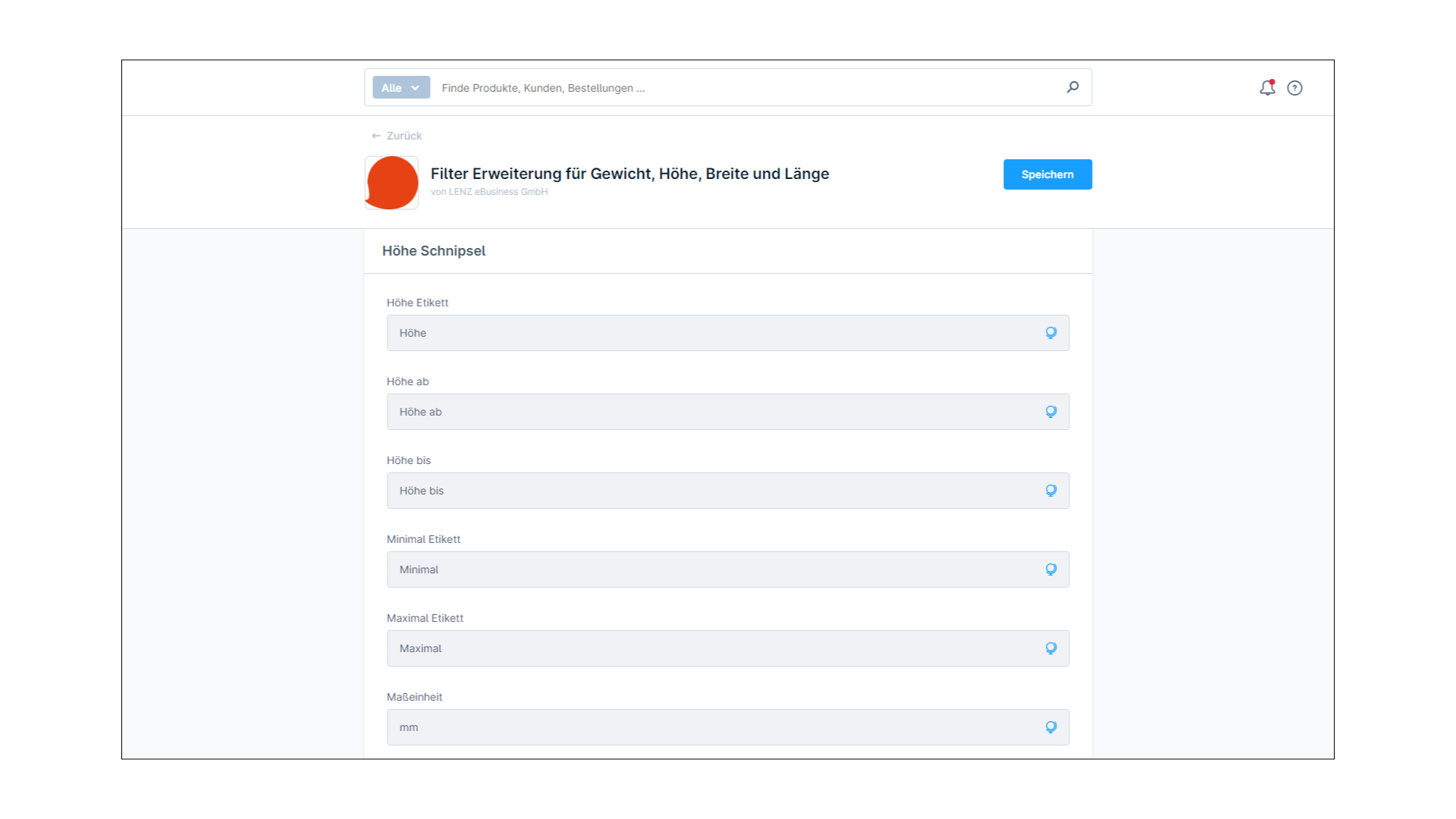 Filter Erweiterung für Gewicht, Höhe, Breite und Länge