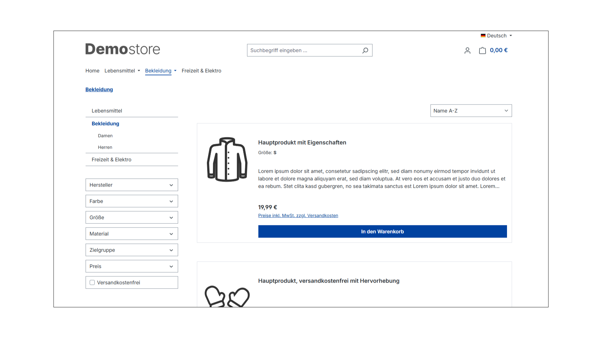 Produktliste / Listenansicht Advanced mit Varianten in Erlebniswelten (Listing) für Shopware 6